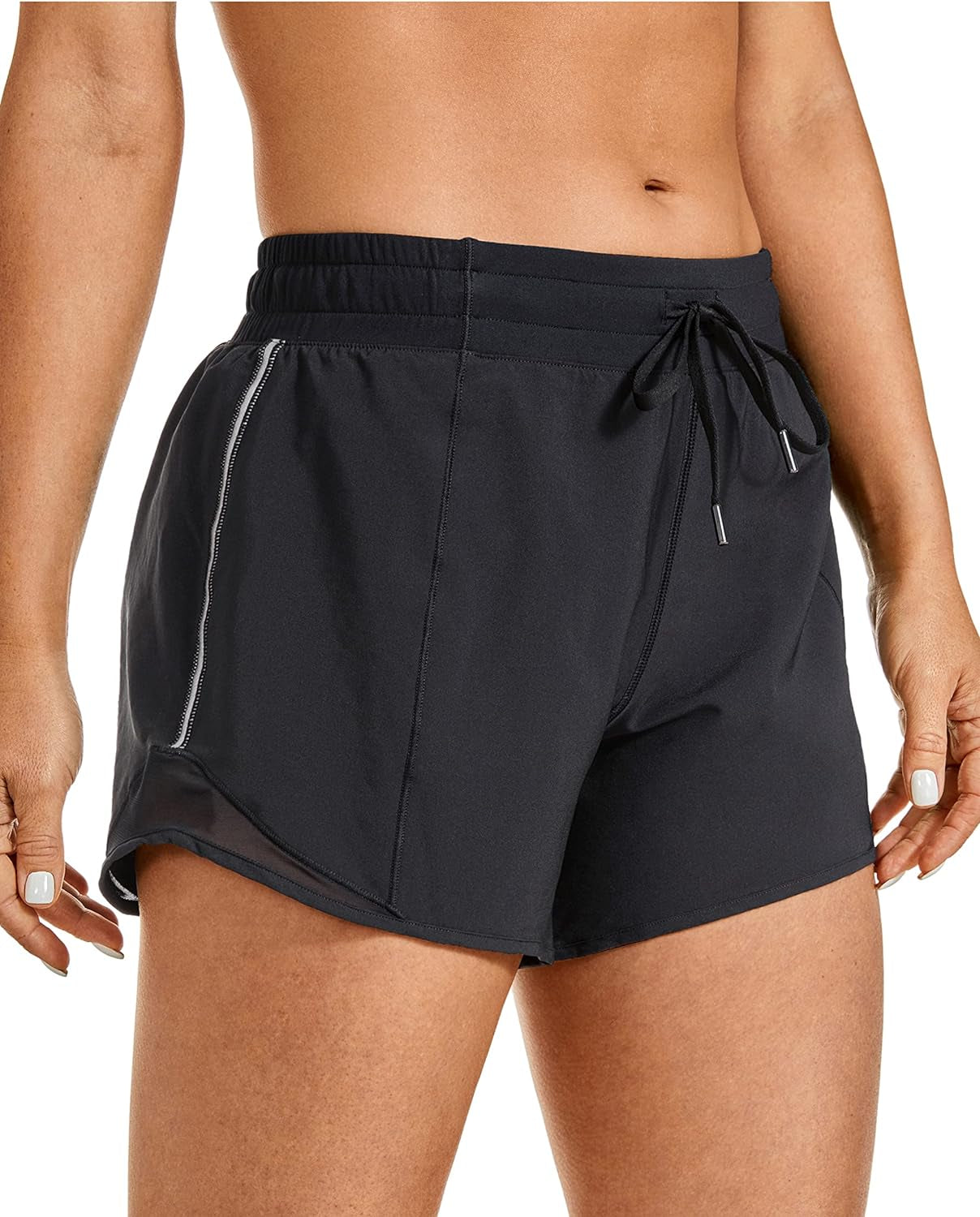 Athletic Shorts for Women with Zip Pocket, 2.5"/4" Mid Waist Mesh Liner Shorts for Running Gym Workout