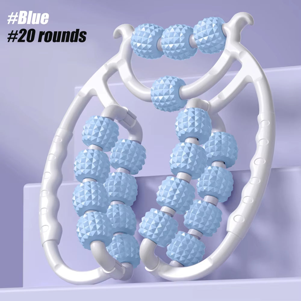 Muscle Roller Trigger Point Massage Roller Stick for Legs, Arms, Tennis Elbow, 15 Wheel Cellulite Roller for Deep Tissue Relieve