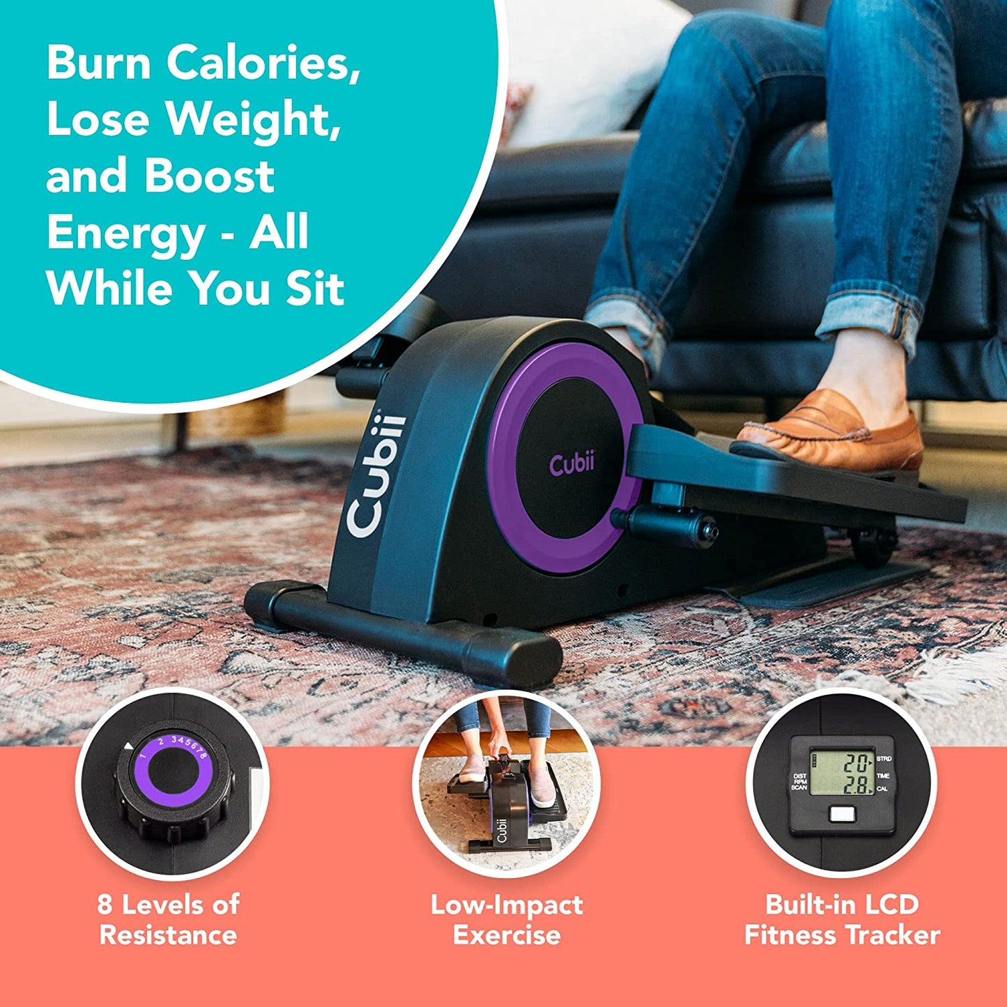 JR1 Seated under Desk Elliptical Machine for Home Workout, Mini Elliptical, Desk Bike Pedal Exerciser, Whisper Quiet, under Desk Pedal Exerciser W/Adjustable Resistance & LCD Display