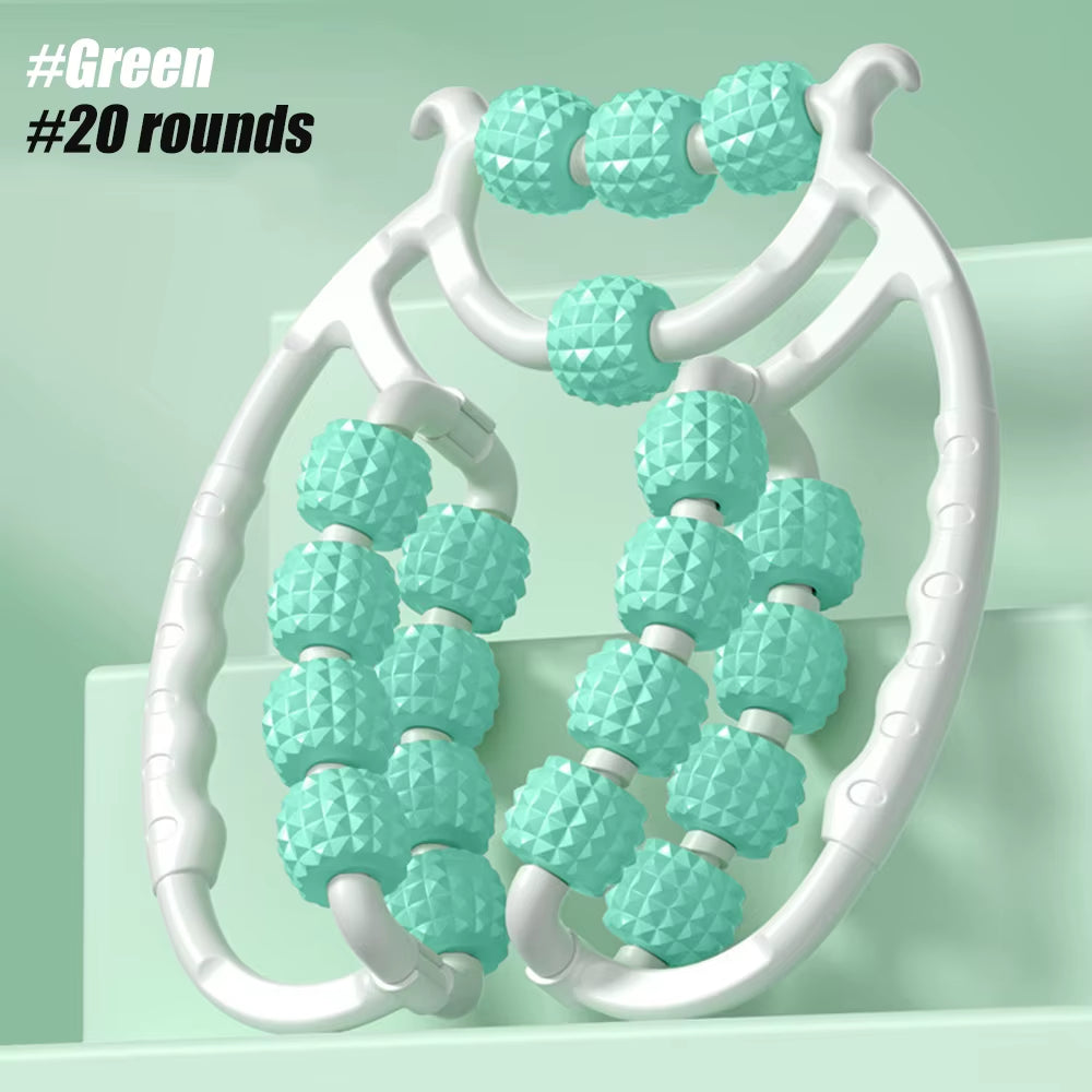 Muscle Roller Trigger Point Massage Roller Stick for Legs, Arms, Tennis Elbow, 15 Wheel Cellulite Roller for Deep Tissue Relieve